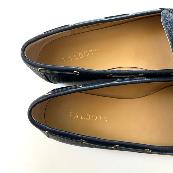 Talbots Dark Navy Blue Genuine Leather Lace-Up Bow Driving Moccasin Flats - Picture 7 of 9